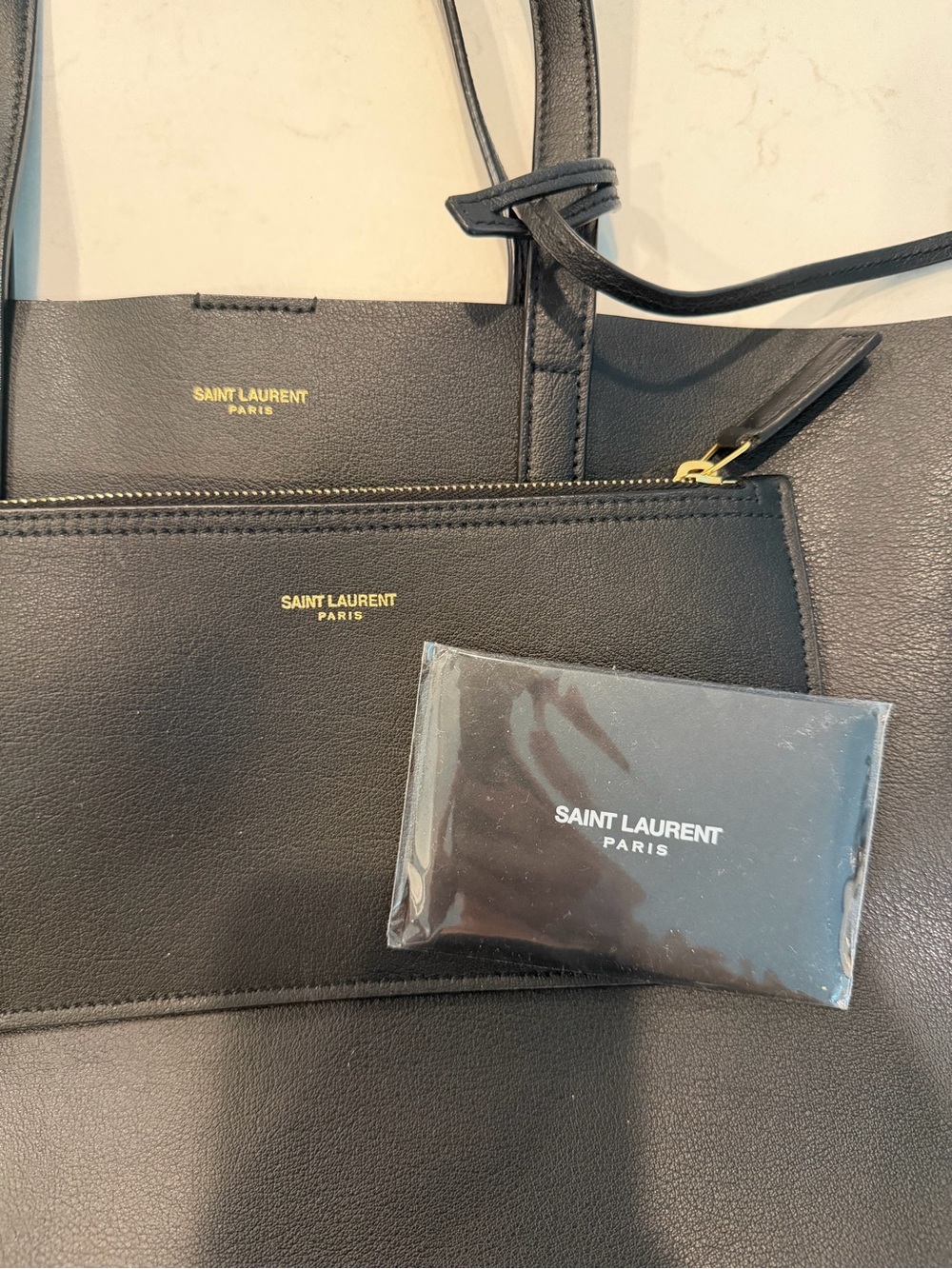 Saint Laurent Black Leather Messenger Bag with Gold Logo - Picture 4 of 9